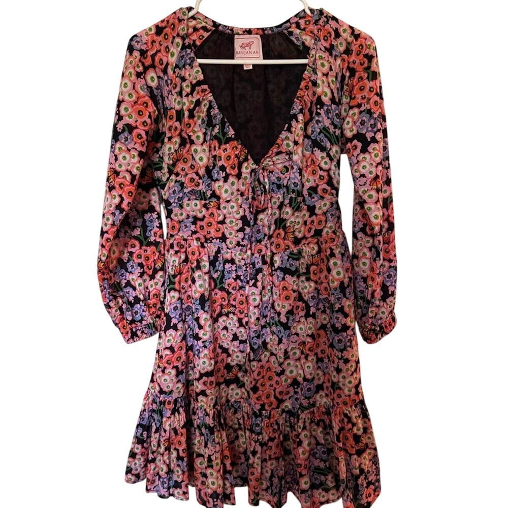 Banjanan Long Sleeve Mini Floral Autumn Wedding Guest Dress Size XS 100% Cotton